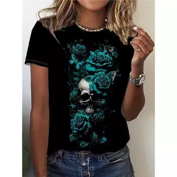 Футболка с принтом черепа и головы, повседневный топ с круглым вырезом и короткими рукавами для весны и лета, женская одежда XS
