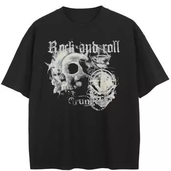 Футболка с принтом черепа в уличном стиле из хлопка, унисекс, топы, футболки, летние футболки с короткими рукавами M чёрный