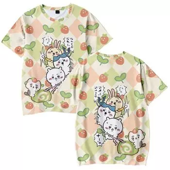 Футболка с принтом Chiikawa для женщин и мужчин, повседневные дышащие футболки, свободные футболки с забавным рисунком, футболки свободного покроя, уличные футболки большого размера XS