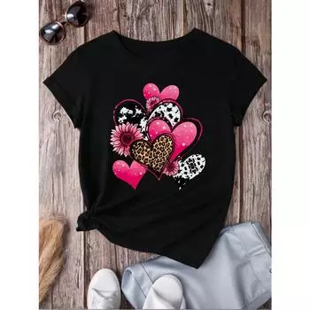 Футболка с принтом «Цветы и сердца» S