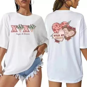 Футболка с принтом «День святого Валентина» из хлопка в стиле вестерн, модный тренд ко Дню святого Валентина, унисекс, топ, футболки, женские S