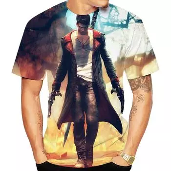 Футболка с принтом Devil May Cry 3D Персонализированная футболка унисекс Мужская модная повседневная футболка больших размеров Футболка с круглым вырезом M