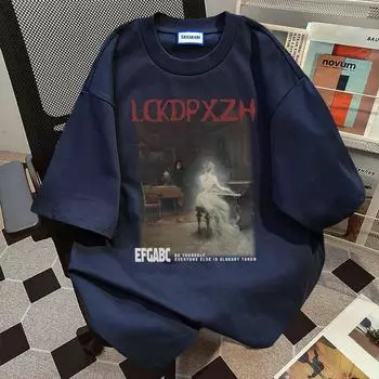 Футболка с принтом «Девушка играет на пианино» для мужчин и женщин с круглым вырезом из чистого хлопка, летний модный тренд, повседневный удобный топ с коротким рукавом для пары, Harajuku S хаки