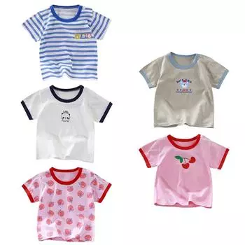 Футболка с принтом для детей 1–10 лет, топ с круглым вырезом и короткими рукавами 90