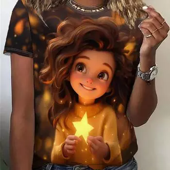 Футболка с принтом для девочек, повседневный топ с круглым вырезом и короткими рукавами, весна/лето, женская одежда S