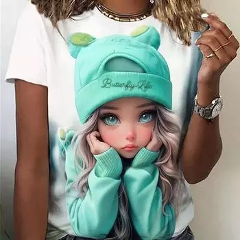 Футболка с принтом для маленькой девочки, повседневный топ с круглым вырезом и короткими рукавами для весны и лета, женская одежда S