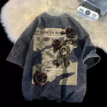 Футболка с принтом для мужчин и женщин в стиле ретро, летняя модная тенденция, повседневная уличная одежда, чувство дизайна, топ с короткими рукавами для пар, Harajuku XXL