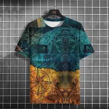 Футболка с принтом для мужчин с рисунком компаса, топы с коротким рукавом, летняя новая повседневная мужская одежда, модная повседневная уличная одежда, футболки, топы XXS