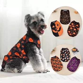 Футболка с принтом для собак на Хэллоуин для маленьких и средних собак, кошек, жилет для щенков, мягкая дышащая одежда для мопсов и шнауцеров XS