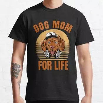 Футболка с принтом Dog Mom for Life размера Plus S-3XL, мужские топы, модная одежда, футболки S чёрный