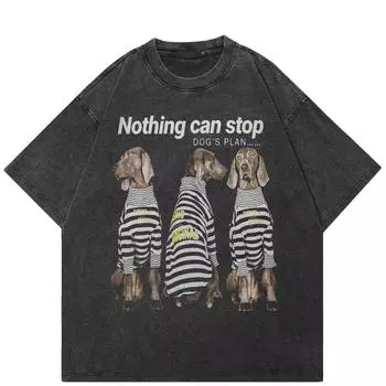 Футболка с принтом «DOG» в уличном стиле, черная футболка из хлопка, стираная, унисекс, топы, футболки, летняя футболка с короткими рукавами S чёрный