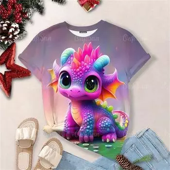 Футболка с принтом дракона для женщин, летние футболки с короткими рукавами и круглым вырезом, женская одежда больших размеров в стиле Харадзюку, повседневные уличные топы S