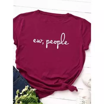 Футболка с принтом Ew People-Letter для женщин, свободная, с круглым вырезом и коротким рукавом, женская одежда S