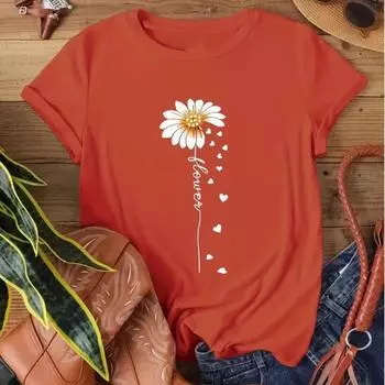 Футболка с принтом «Faith Letter & Flower», повседневный топ с коротким рукавом и круглым вырезом, женская одежда на День святого Валентина XS розовый