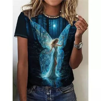 Футболка с принтом «Фея», повседневный топ с круглым воротником и короткими рукавами, весна/лето, женская одежда S