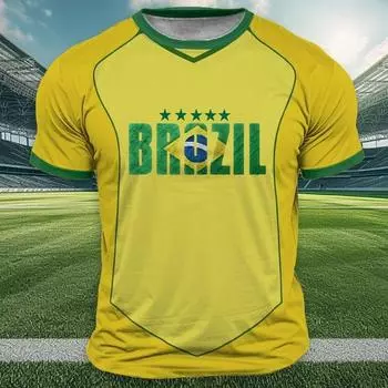 Футболка с принтом флага Бразилии для мужчин, спортивные футболки с коротким рукавом, повседневные свободные топы с круглым вырезом, летняя трендовая мужская одежда S