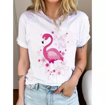 Футболка с принтом «Фламинго-Бич», модная женская одежда для отдыха, футболка с принтом, летняя женская одежда, топ S