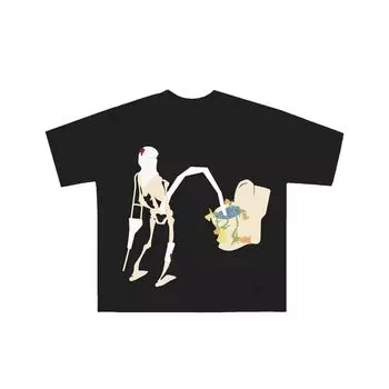 Футболка с принтом «Фонтан жизни» из американского ретро-чистого хлопка Y2K, нишевый дизайн, интересные идеи, пара, свободный топ с короткими рукавами S чёрный