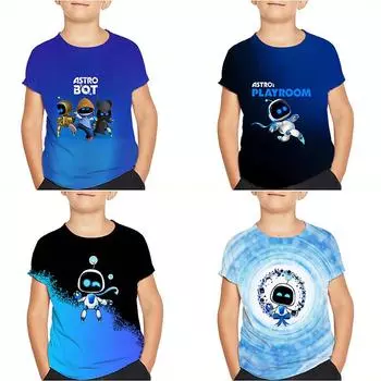 Футболка с принтом Game Astro Bot 3D для детей, детская одежда, футболки с героями мультфильмов Harajuku, повседневная забавная верхняя одежда, футболка для девочек и мальчиков 2024 100 белый