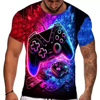 Футболка с принтом геймпада, мужская повседневная футболка в уличном стиле с круглым вырезом на лето S