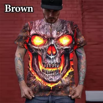 Футболка с принтом готического черепа на лето, мужская мода, хип-хоп, короткие рукава S синий