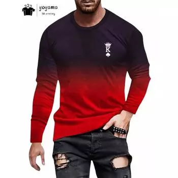 Футболка с принтом градиентного цвета, мужская свободная мужская одежда, футболки с длинным рукавом и градиентным рисунком, уличная мода, мужская одежда S