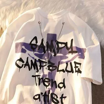 Футболка с принтом граффити и крестом для мужчин и женщин, летняя модная тенденция, повседневная уличная одежда, удобный топ с короткими рукавами для пар, Harajuku S белый