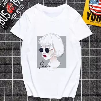 Футболка с принтом Harajuku Футболка женская модная красивая летняя футболка для девочек с круглым вырезом M белый