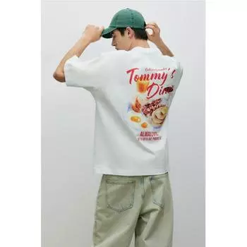 Футболка с принтом HM, свободного покроя, белая, Tommy S Diner S