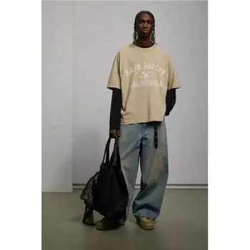 Футболка с принтом HM свободного покроя, светло-бежевая, долина Напа S