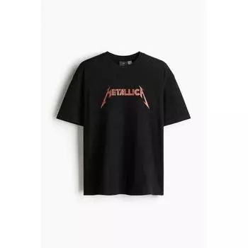Футболка с принтом HM Vintage Look свободного покроя, черная металлика XS