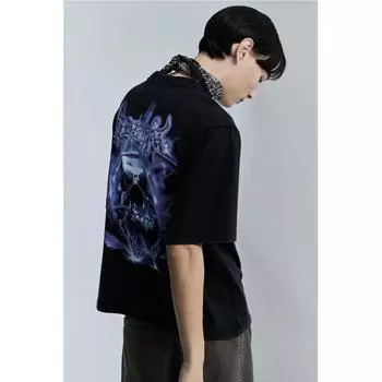 Футболка с принтом HM Vintage Look, свободного покроя, черный череп L