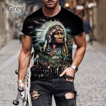 Футболка с принтом Indian Chieftain 3D, мужская, с короткими рукавами S