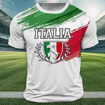 Футболка с принтом итальянского национального флага для мужчин, летние спортивные топы для активного отдыха, повседневные свободные спортивные костюмы с коротким рукавом и круглым вырезом S