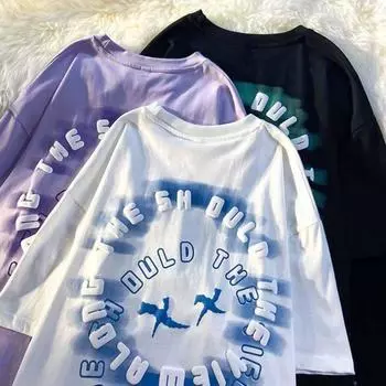 Футболка с принтом из пенопласта в стиле ретро для мужчин и женщин. Уличная одежда. Летняя модная тенденция. Повседневный удобный топ из чистого хлопка для пар с короткими рукавами Harajuku. S белый