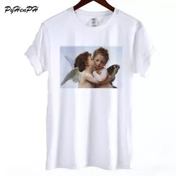 Футболка с принтом Kawaii Baby Angel, женская повседневная летняя белая футболка для женщин, хорошее качество L белый