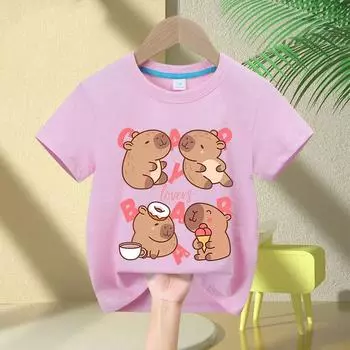 Футболка с принтом Kawaii Capybara Lovers Cartoon 3D Print для детей, летние детские повседневные топы с короткими рукавами для мальчиков и девочек 100