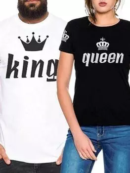 Футболка с принтом King Queen и надписью «Корона», свободная футболка для влюбленных с короткими рукавами и круглым вырезом, летняя женская и мужская футболка, топы, одежда S