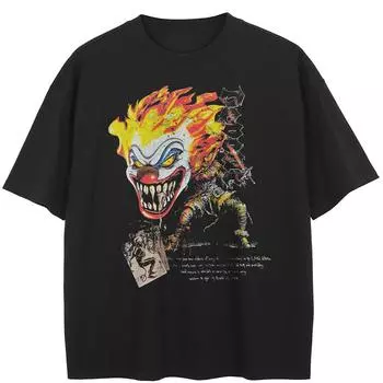 Футболка с принтом клоуна в уличном стиле из хлопка, унисекс, топы, футболки, летние футболки с короткими рукавами M чёрный