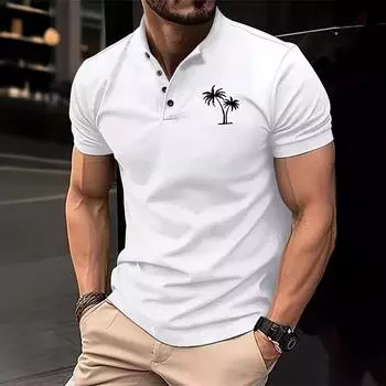 Футболка с принтом «Кокосовое дерево», мужские спортивные рубашки-поло Button Henry, летние топы S белый