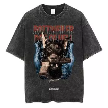 Футболка с принтом кошки, винтажная, вываренная, уличная одежда Харадзюку, графическая футболка Y2K, летняя футболка с коротким рукавом, 100% хлопок S