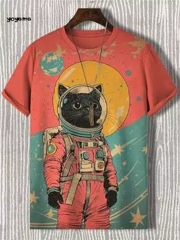 Футболка с принтом кота унисекс, 3D-принт с котом, футболка с коротким рукавом, свободный топ с круглым вырезом, летняя уличная повседневная одежда унисекс M