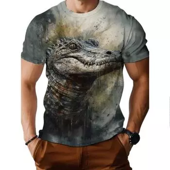 Футболка с принтом крокодила, летняя, мужская, с коротким рукавом, модная, для отдыха на природе, повседневная, быстросохнущая, повседневная S