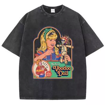 Футболка с принтом куклы вуду для женщин, летняя дышащая футболка с эффектом стирки, уличная мода, футболки, повседневная спортивная крутая футболка S