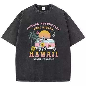 Футболка с принтом «Летний рай на Гавайях», женская уличная летняя футболка, свободного покроя с коротким рукавом, дышащая футболка S
