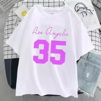 Футболка с принтом Los Angeles Jersey Number 35 женская, дышащая, уличная, с коротким рукавом, в стиле хип-хоп, классная, уличная, повседневная, модная футболка S