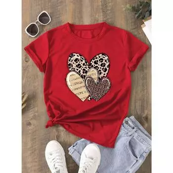 футболка с принтом «love», повседневный топ с короткими рукавами и круглым вырезом для лета и весны, женская одежда S