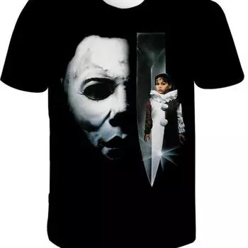Футболка с принтом Майкла Майерса на Хэллоуин для мужчин и женщин, летняя мода, повседневная, с коротким рукавом, крутая футболка, уличная одежда, большие топы S