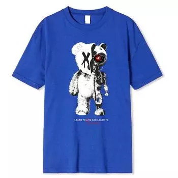 Футболка с принтом медведя и мультяшной машины для мужчин, футболка большого размера, модная уличная одежда, хлопковые топы, футболки, свободная дышащая футболка S