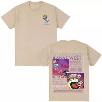 Футболка с принтом медведя рэпера Канье Уэста Graduation для мужчин и женщин, модная футболка в стиле хип-хоп большого размера, повседневные футболки из хлопка с коротким рукавом XXXXL чёрный